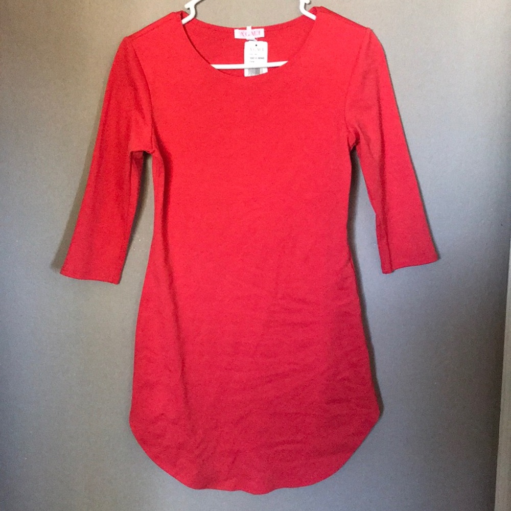 Hot pink mini dress.